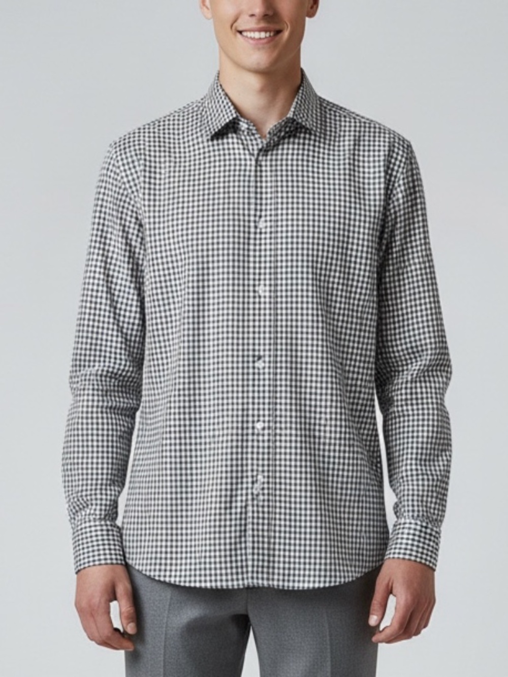 Collection by Michael Strahan Black White Checkered Grid Dress Shirt 16.5 Size L